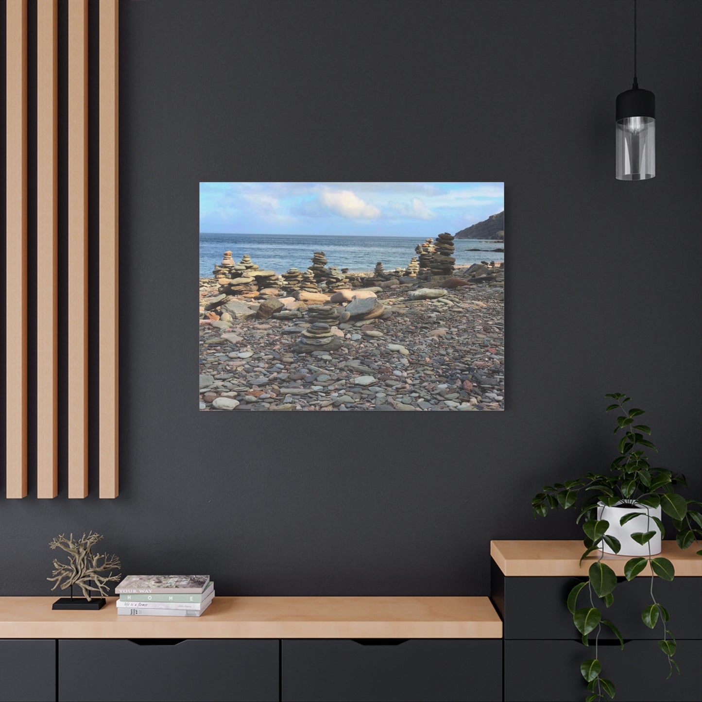 Nature-Inspired Wall Art Canvas Print - Tranquil Beach Stack Stones Decor