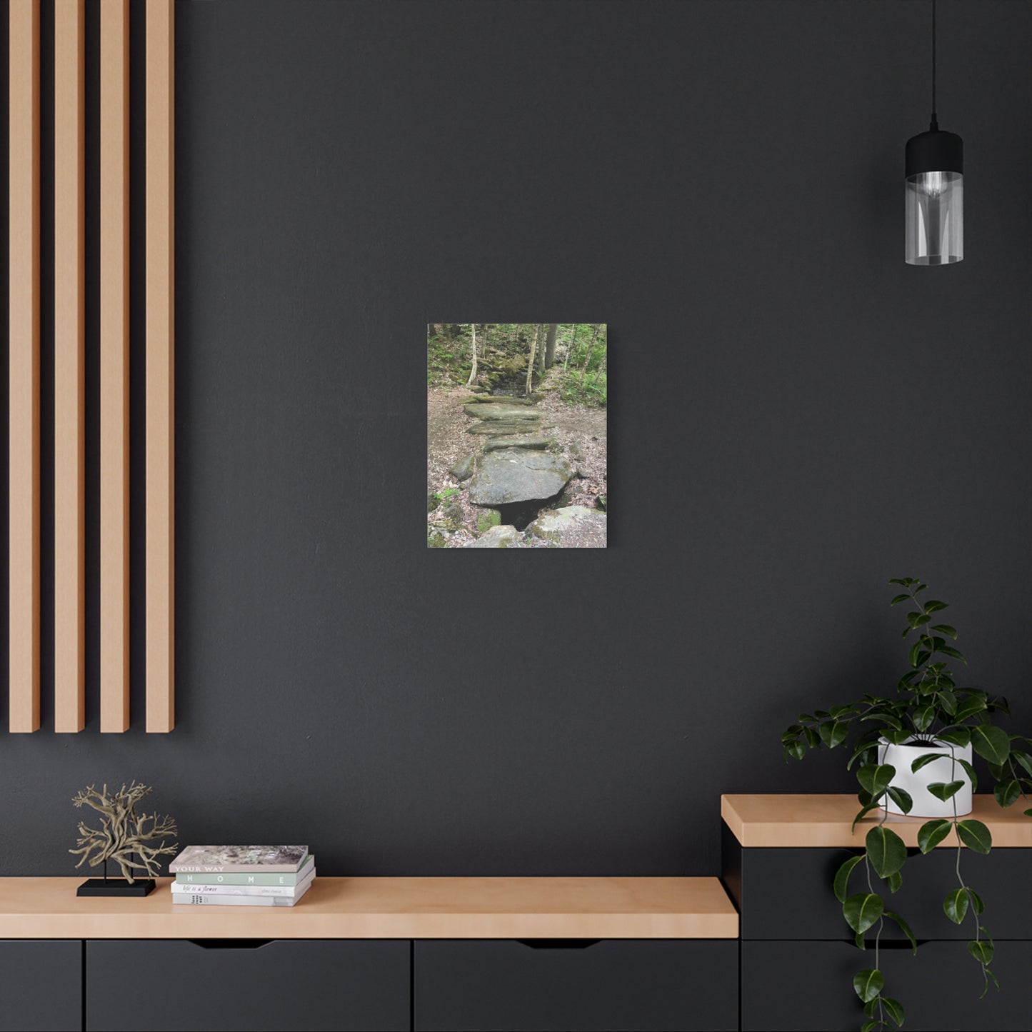 Nature-Inspired Stretched Canvas Art - Serene Stream Pathway Décor