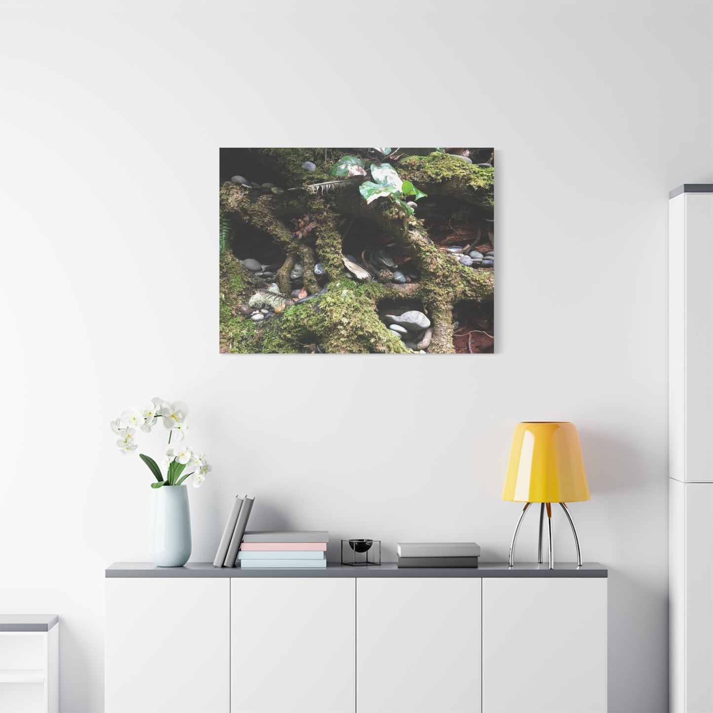 Nature-Inspired Matte Canvas Wall Art - Serene Root and Stone Design