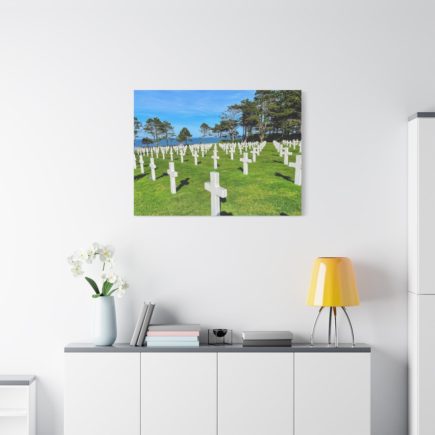 Memorial Canvas Print - Serene Cemetery Scene for Remembrance Normandy American Cemetery