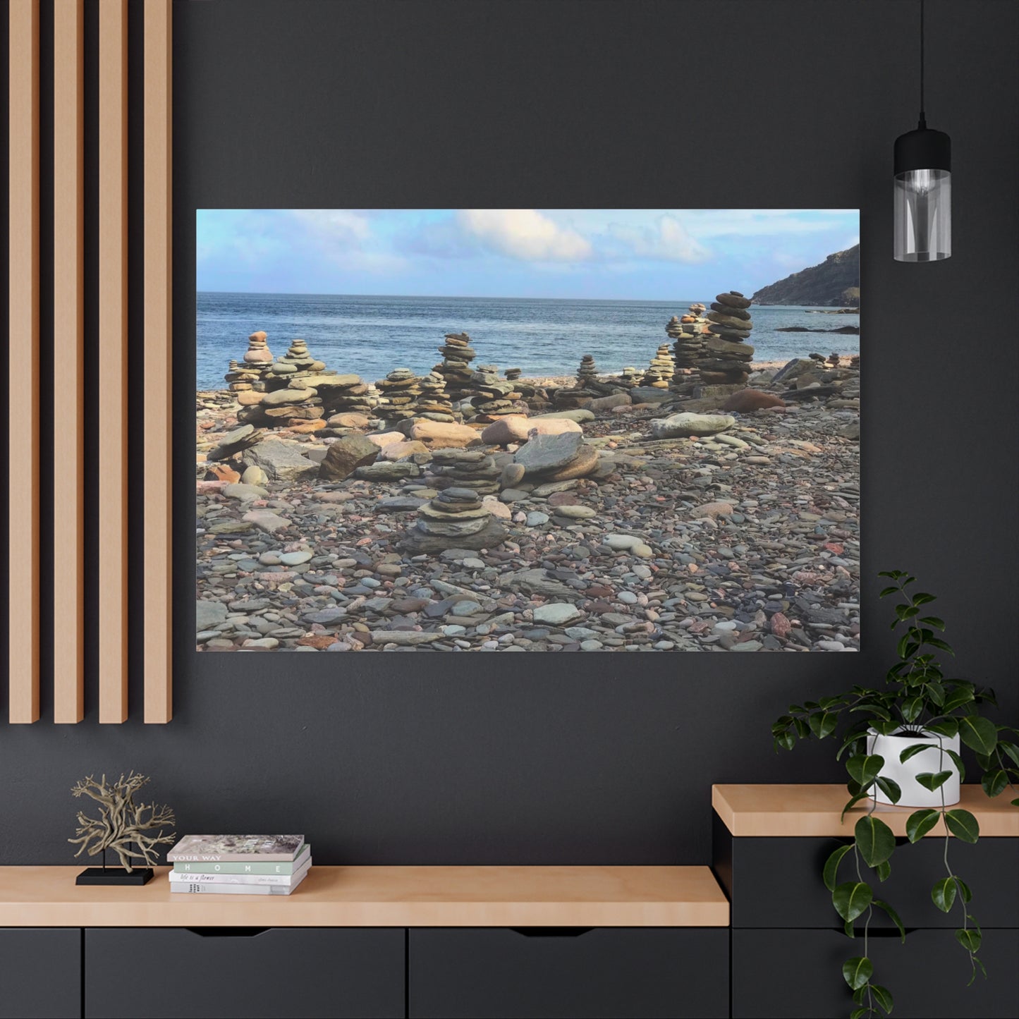 Nature-Inspired Wall Art Canvas Print - Tranquil Beach Stack Stones Decor