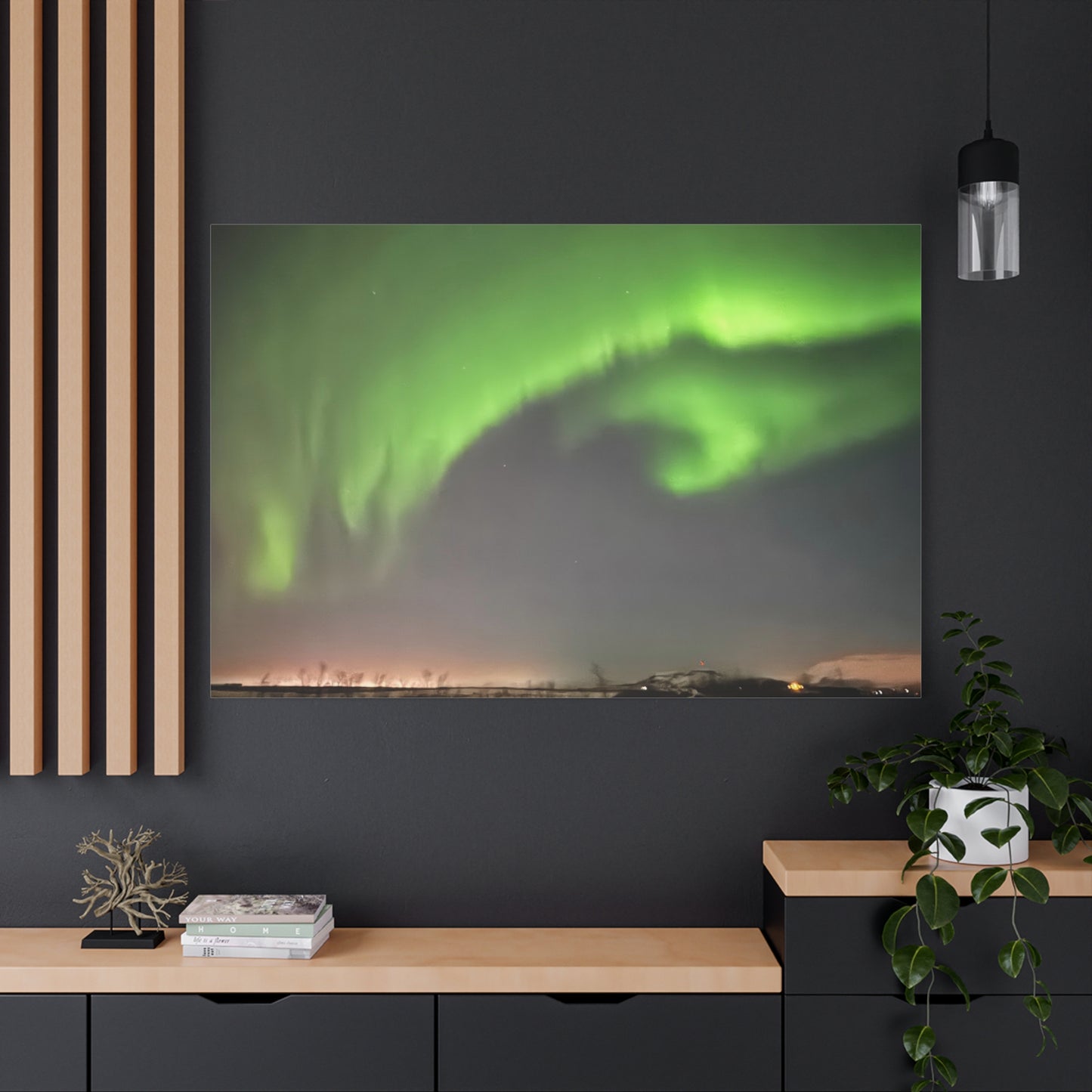 Aurora Borealis Canvas Art - Stunning Green Northern Lights Wall Decor Iceland
