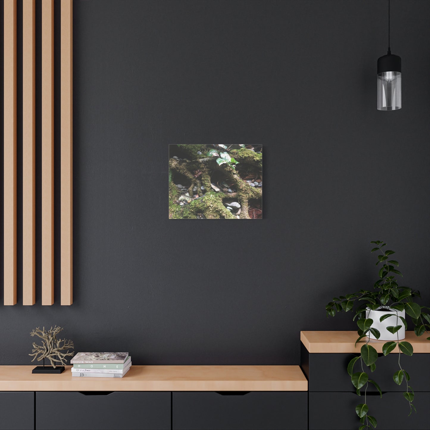 Nature-Inspired Matte Canvas Wall Art - Serene Root and Stone Design