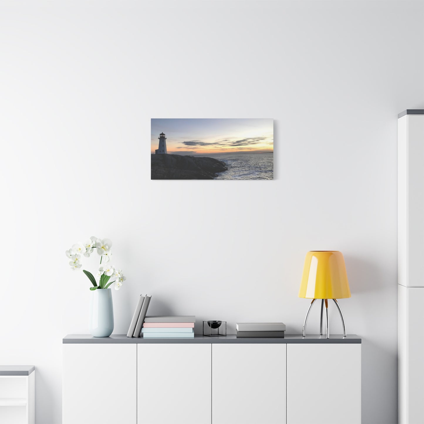 Sunset Lighthouse Canvas Print - Coastal Decor for Beach Lovers Peggys Cove