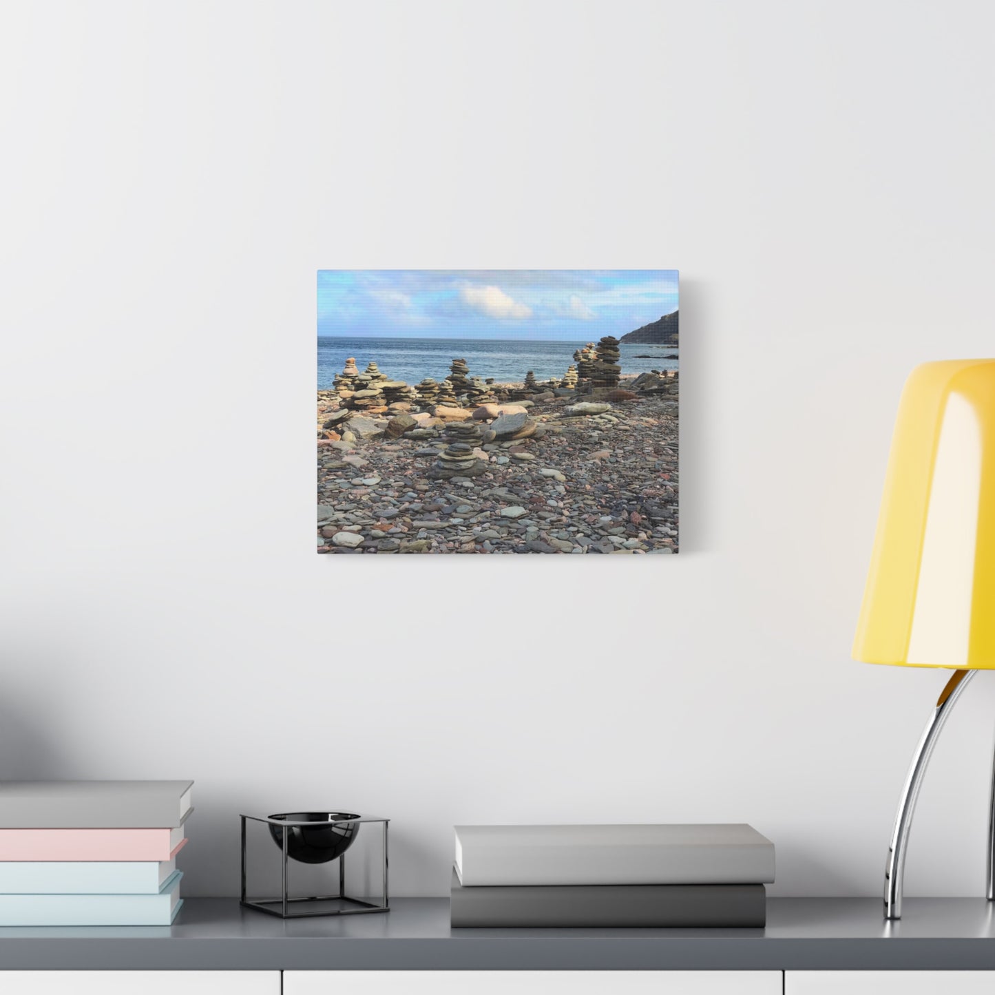 Nature-Inspired Wall Art Canvas Print - Tranquil Beach Stack Stones Decor