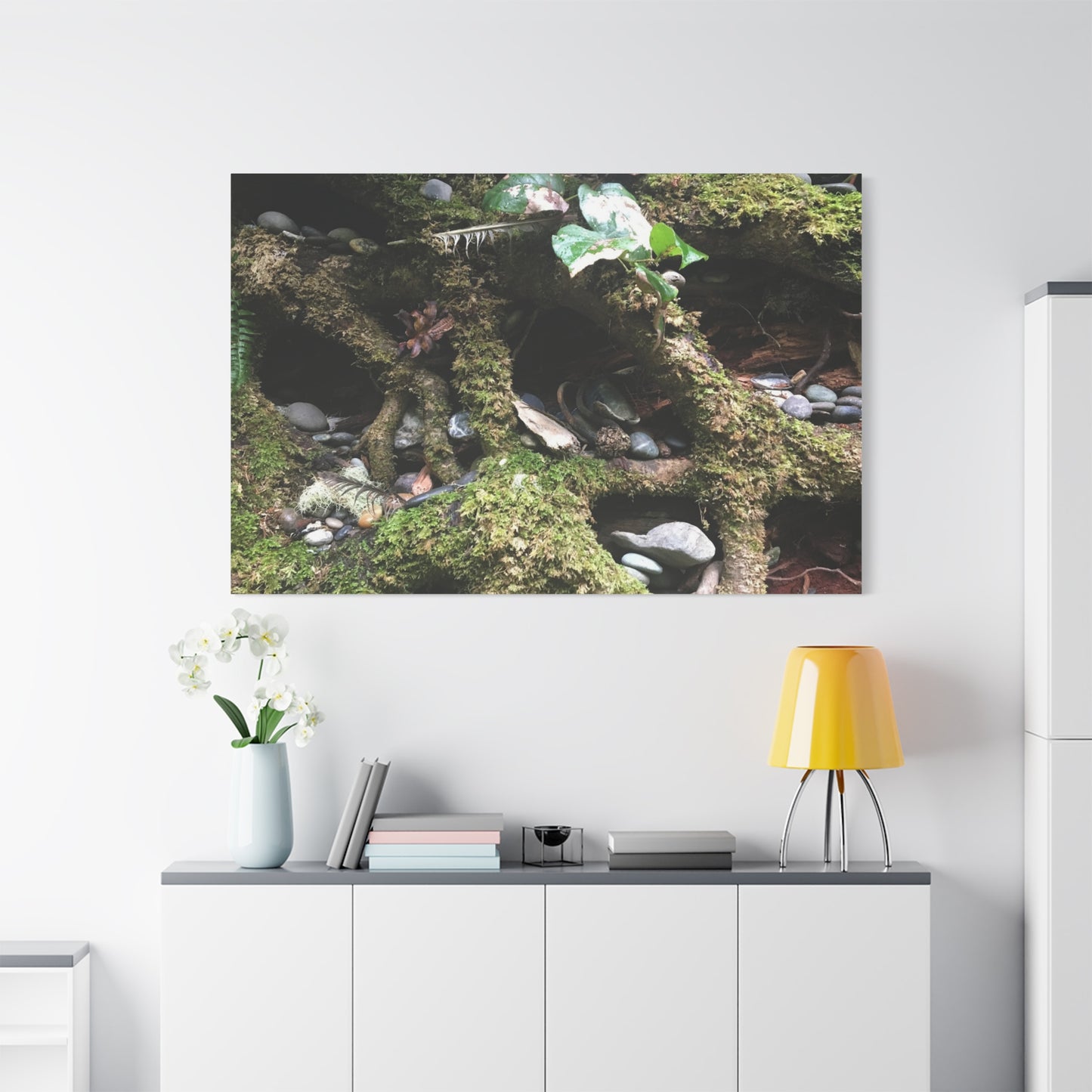 Nature-Inspired Matte Canvas Wall Art - Serene Root and Stone Design