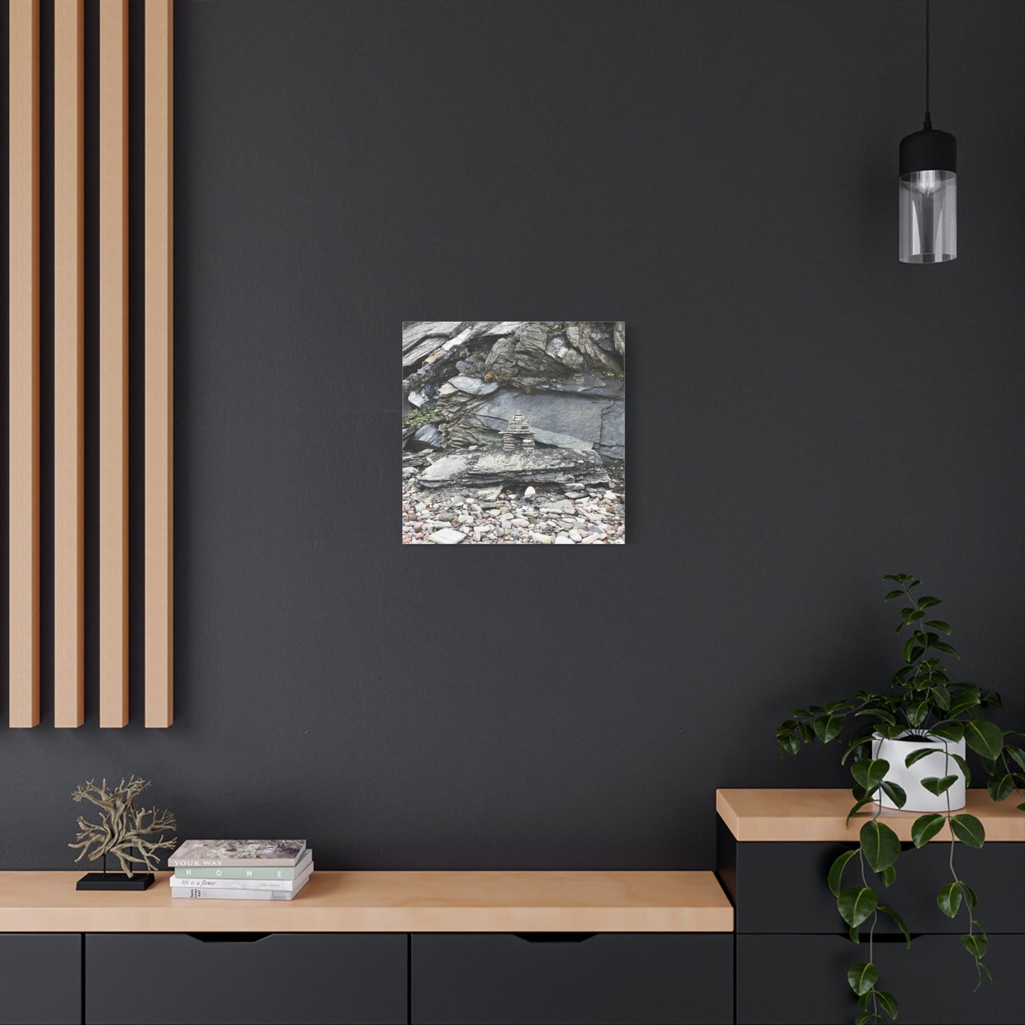 Nature-Inspired Stretched Canvas Art - Tranquil Rock Tower Design