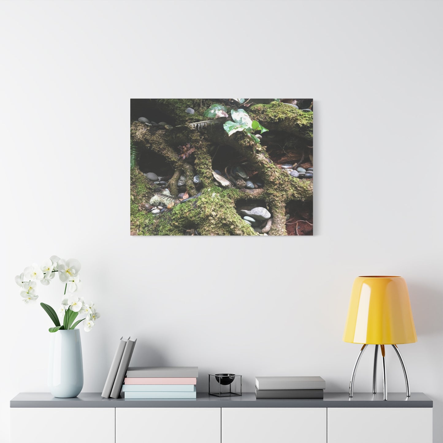 Nature-Inspired Matte Canvas Wall Art - Serene Root and Stone Design