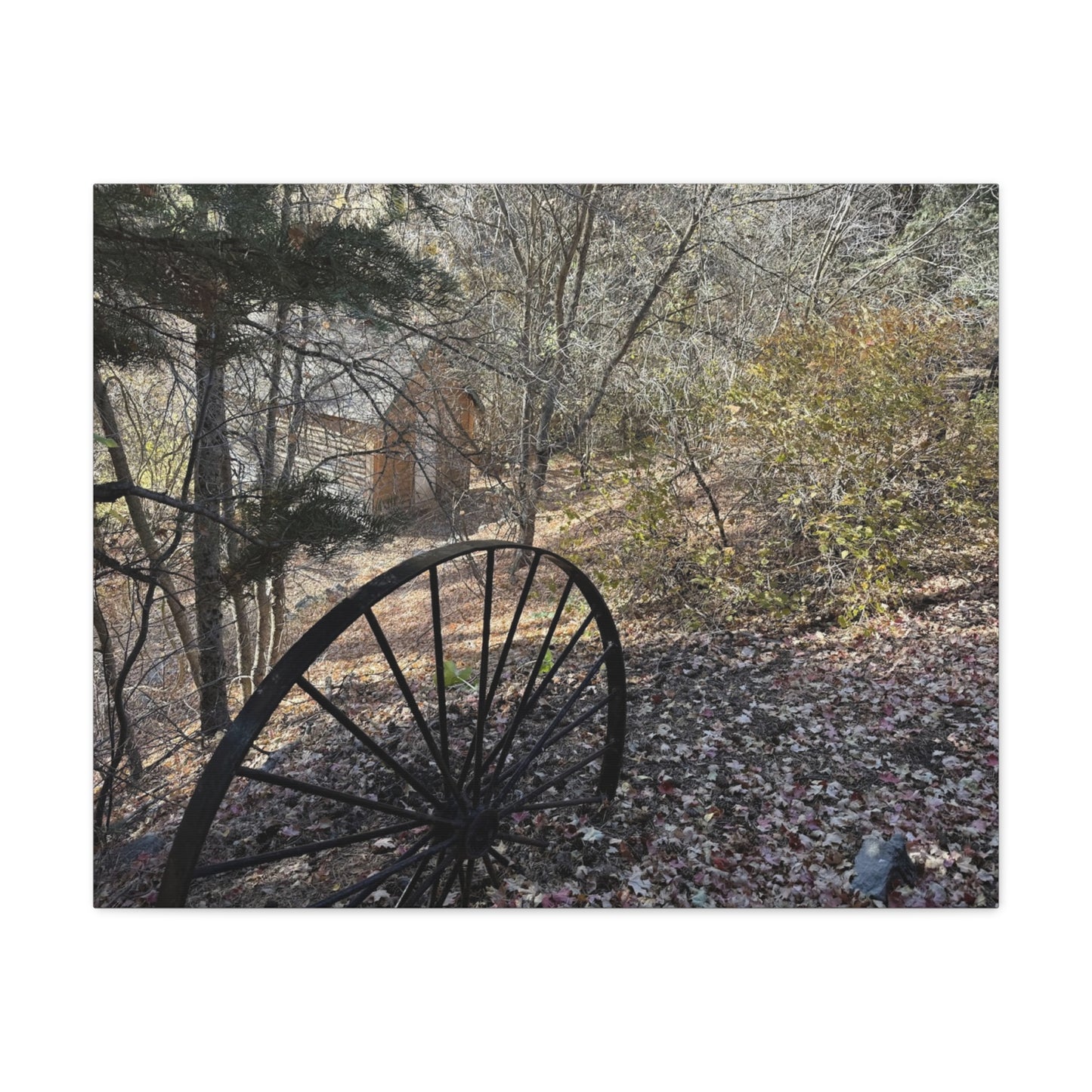 Rustic Landscape Canvas Wall Art - Nature Scene with Vintage Wheel