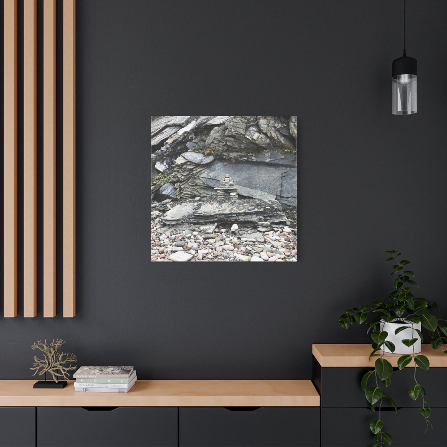 Nature-Inspired Stretched Canvas Art - Tranquil Rock Tower Design