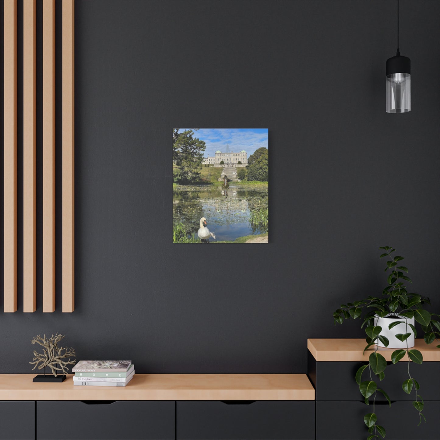 Stretched Matte Canvas Print - Serene Swan Reflection in Nature Powerscourt Estate, Wicklow Ireland
