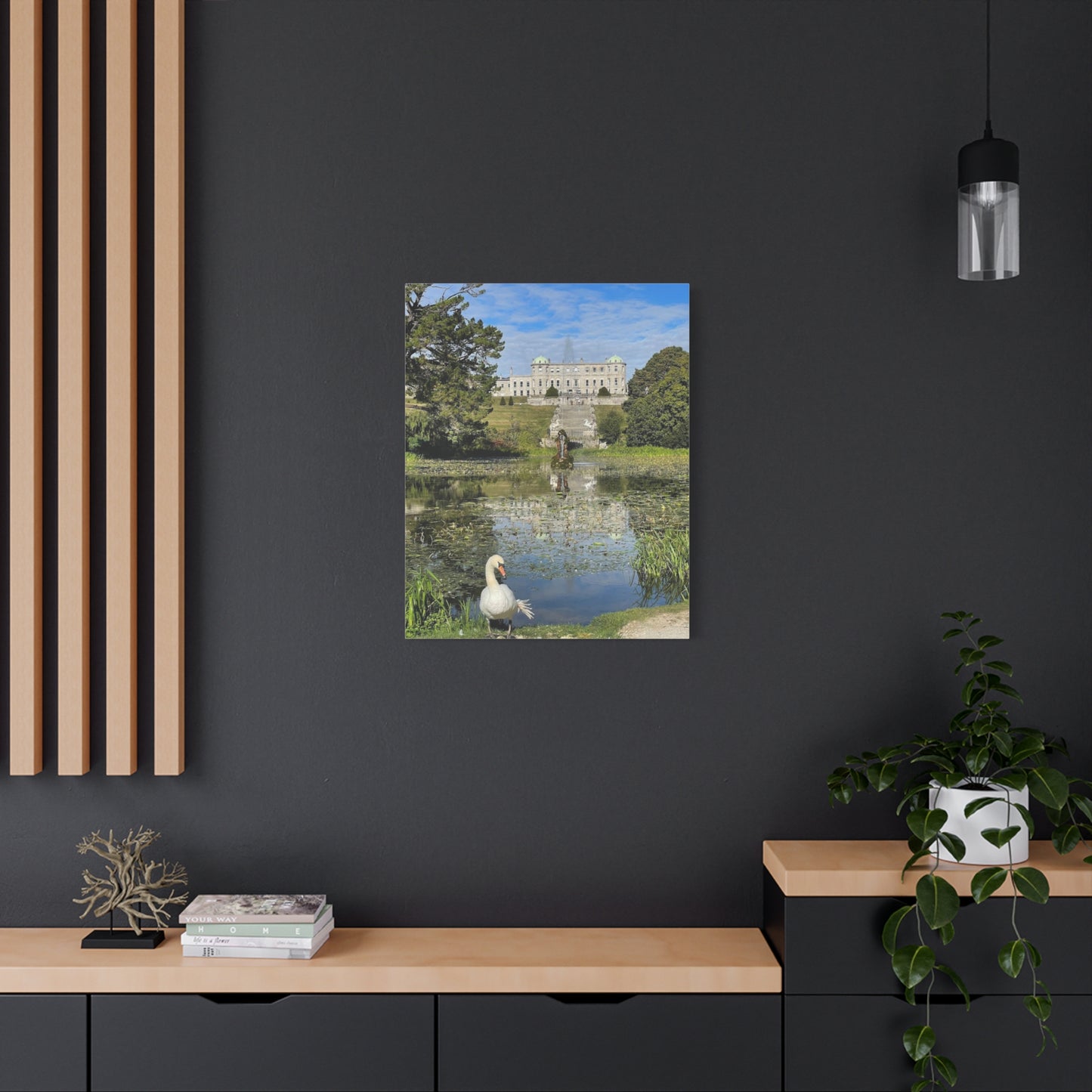 Stretched Matte Canvas Print - Serene Swan Reflection in Nature Powerscourt Estate, Wicklow Ireland