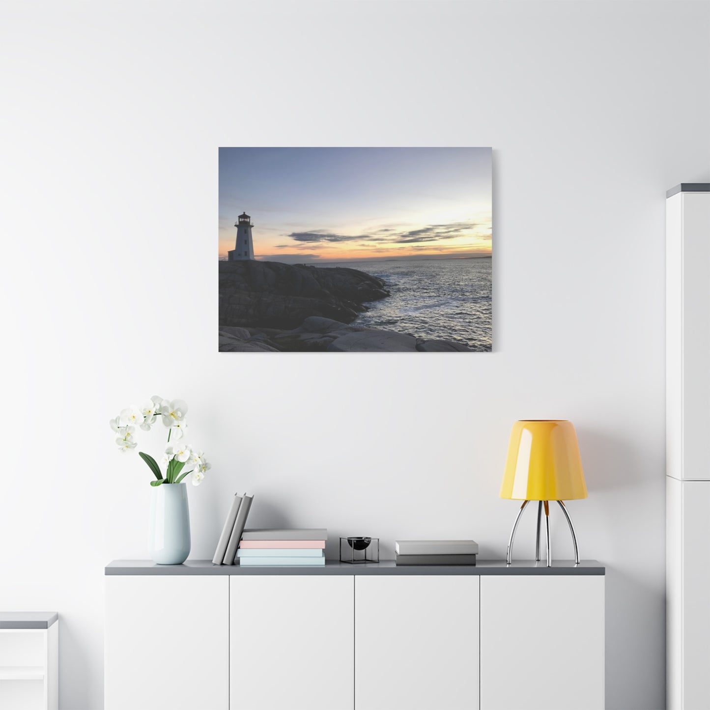 Sunset Lighthouse Canvas Print - Coastal Decor for Beach Lovers Peggys Cove