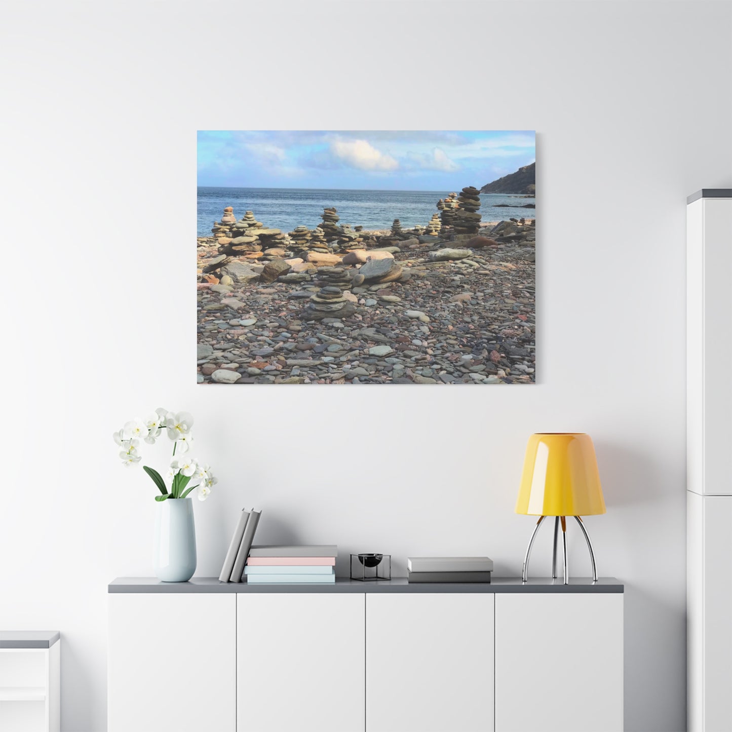 Nature-Inspired Wall Art Canvas Print - Tranquil Beach Stack Stones Decor