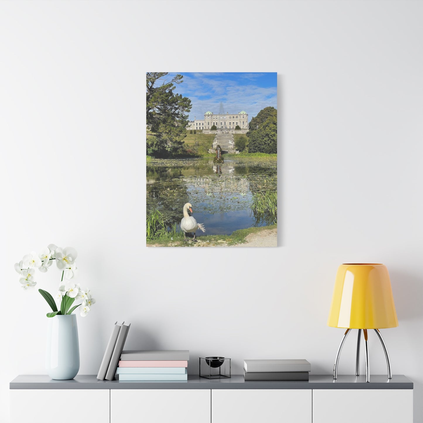 Stretched Matte Canvas Print - Serene Swan Reflection in Nature Powerscourt Estate, Wicklow Ireland