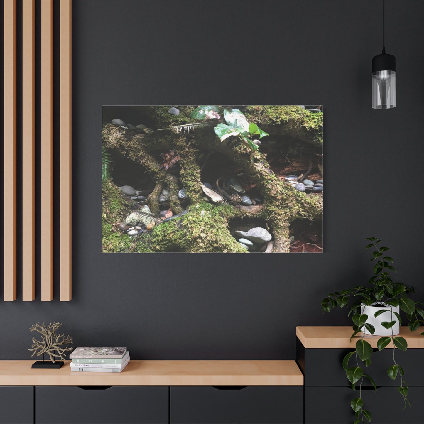 Nature-Inspired Matte Canvas Wall Art - Serene Root and Stone Design