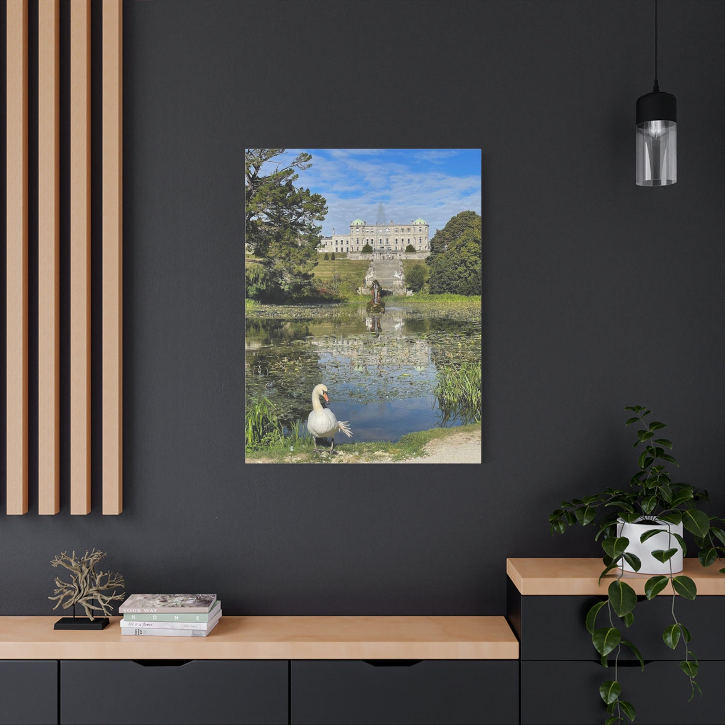 Stretched Matte Canvas Print - Serene Swan Reflection in Nature Powerscourt Estate, Wicklow Ireland
