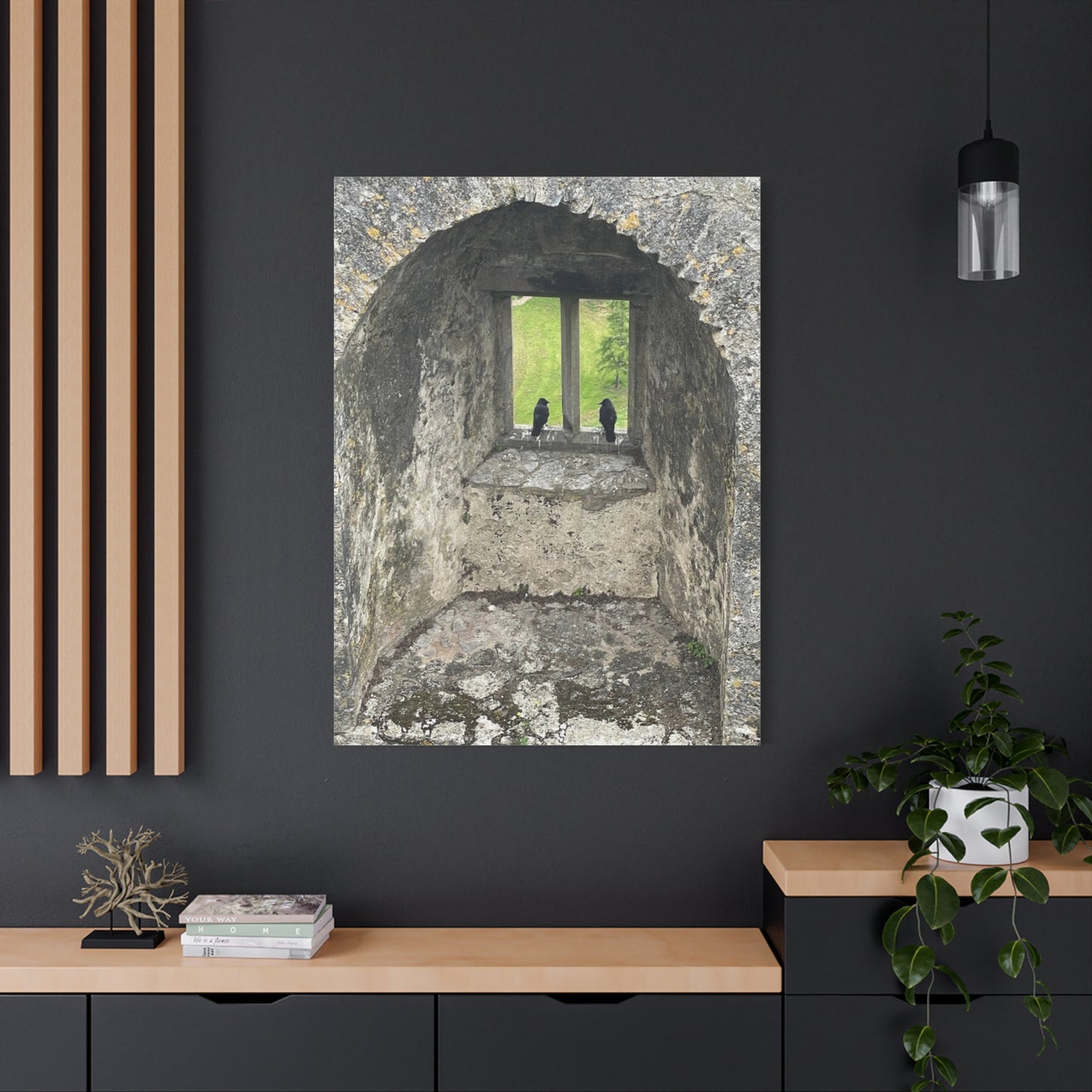 Nature-Inspired Matte Canvas Art - Black Birds by Window - Home Decor