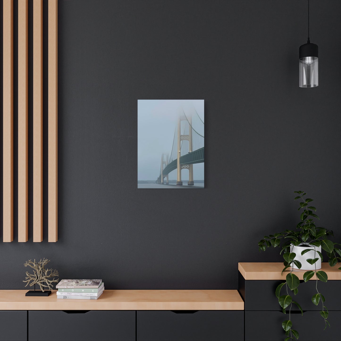 Foggy Bridge Art Canvas - 1.25" Stretched Wall Decor Mackinac