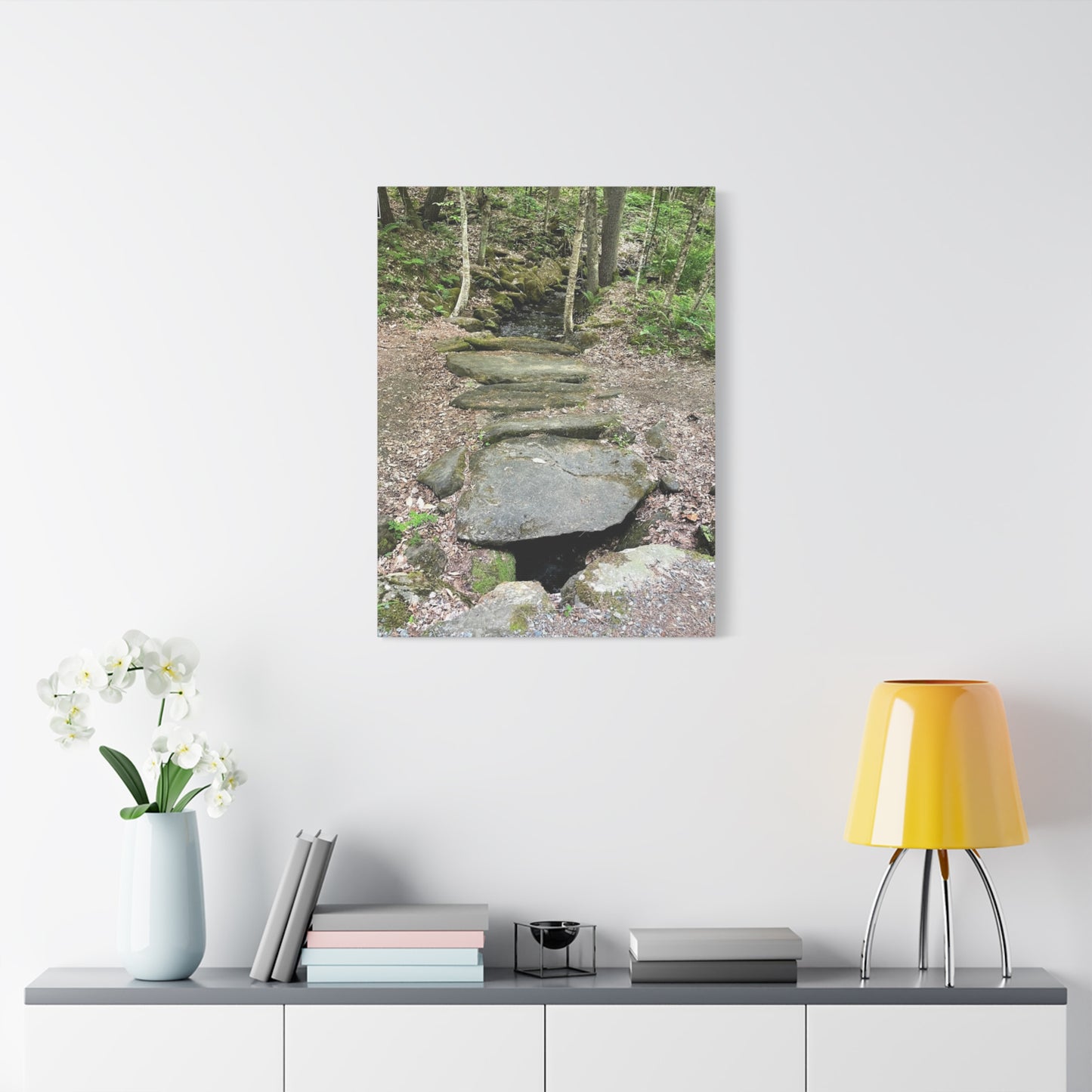 Nature-Inspired Stretched Canvas Art - Serene Stream Pathway Décor