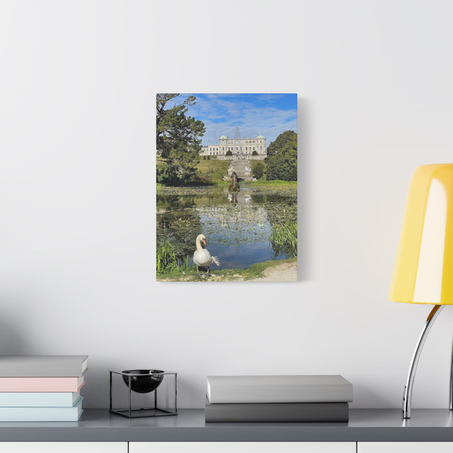 Stretched Matte Canvas Print - Serene Swan Reflection in Nature Powerscourt Estate, Wicklow Ireland