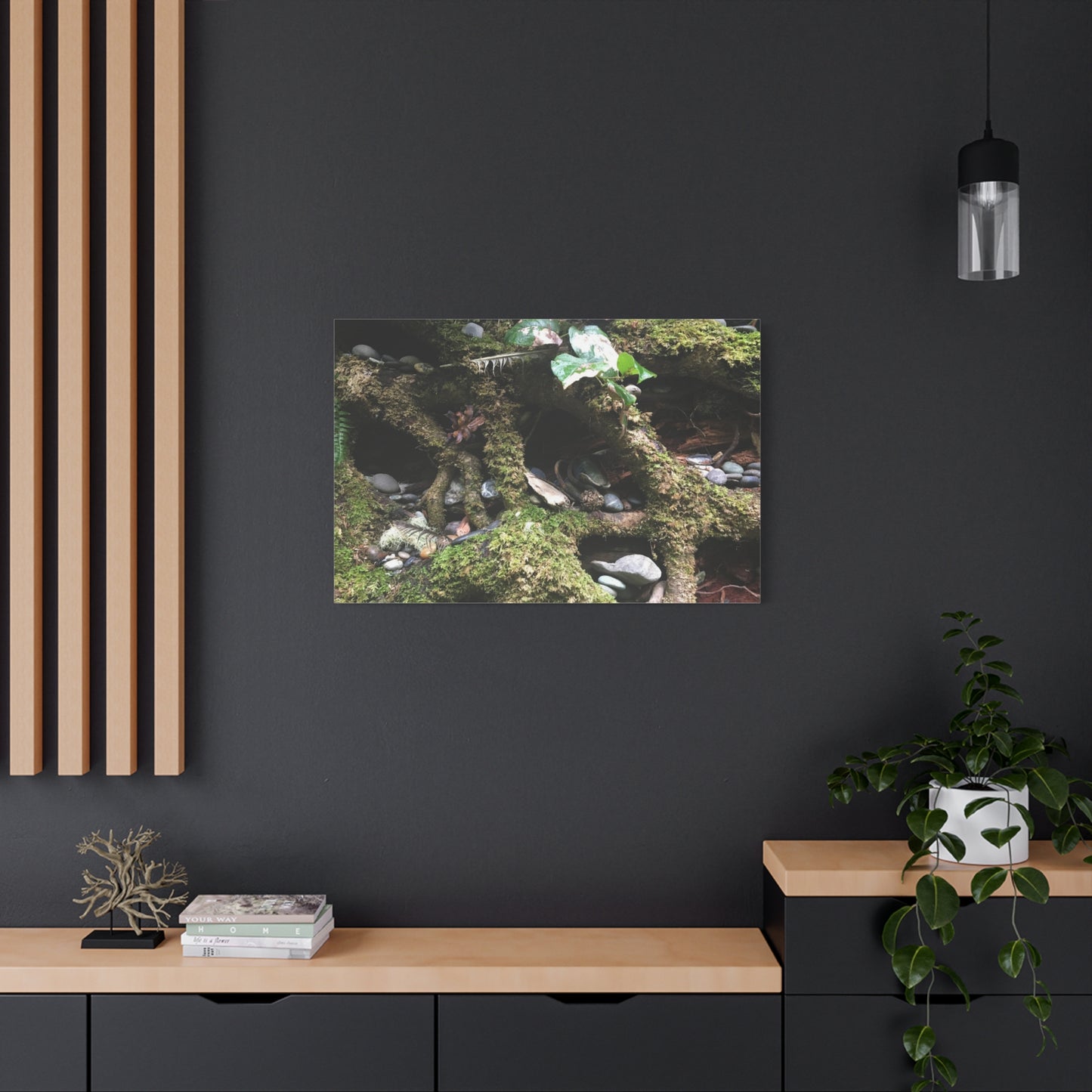 Nature-Inspired Matte Canvas Wall Art - Serene Root and Stone Design