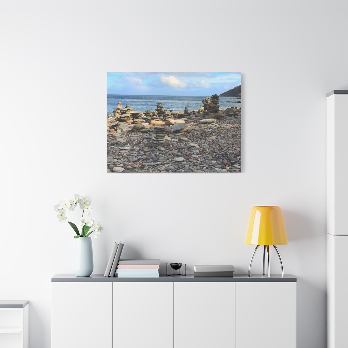 Nature-Inspired Wall Art Canvas Print - Tranquil Beach Stack Stones Decor