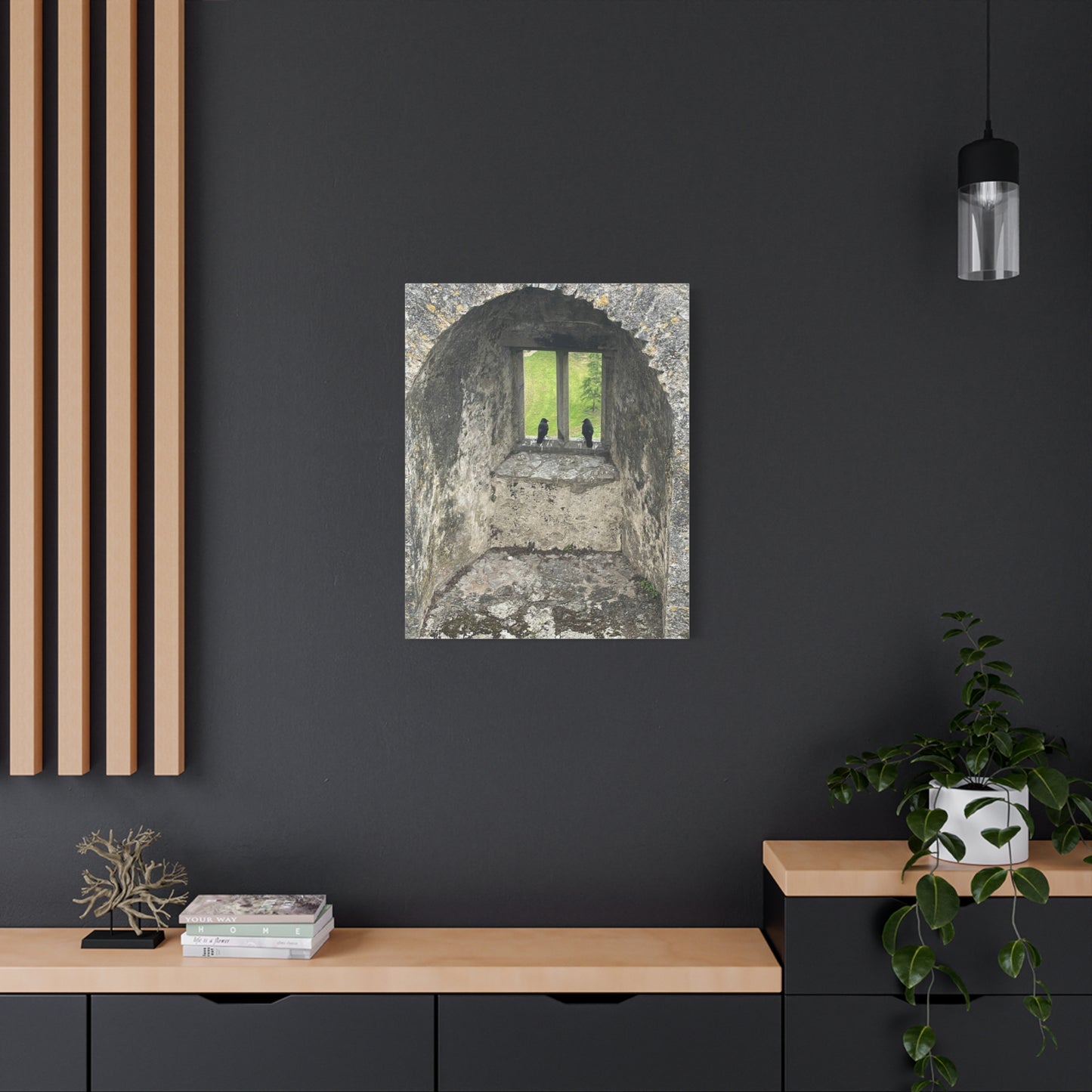 Nature-Inspired Matte Canvas Art - Black Birds by Window - Home Decor