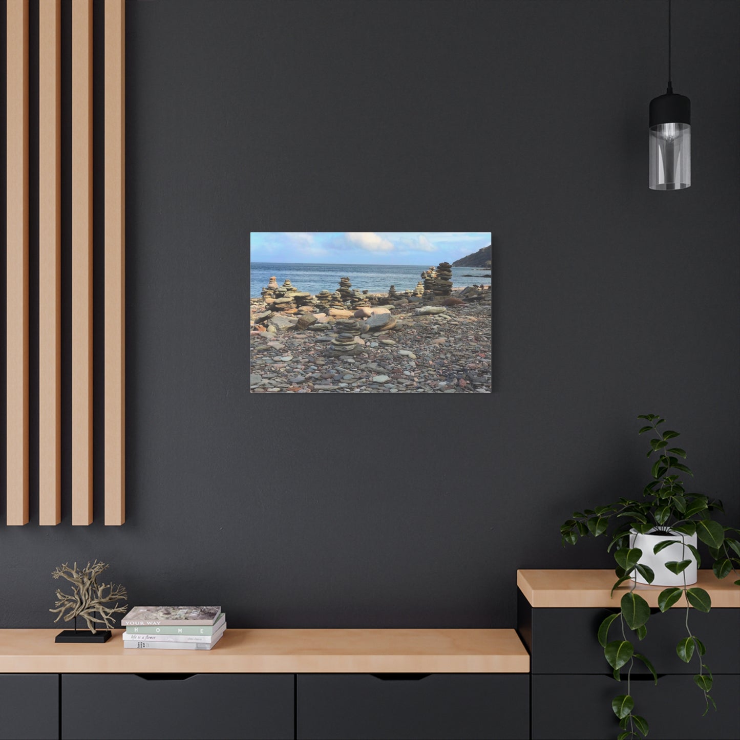 Nature-Inspired Wall Art Canvas Print - Tranquil Beach Stack Stones Decor