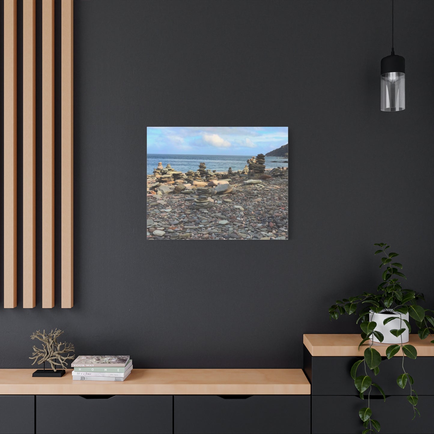 Nature-Inspired Wall Art Canvas Print - Tranquil Beach Stack Stones Decor