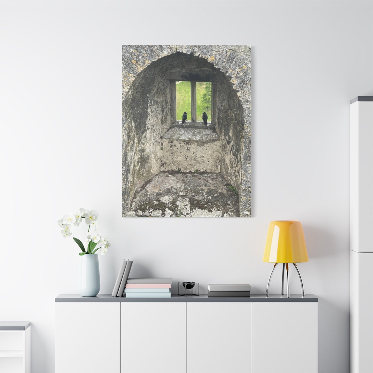 Nature-Inspired Matte Canvas Art - Black Birds by Window - Home Decor