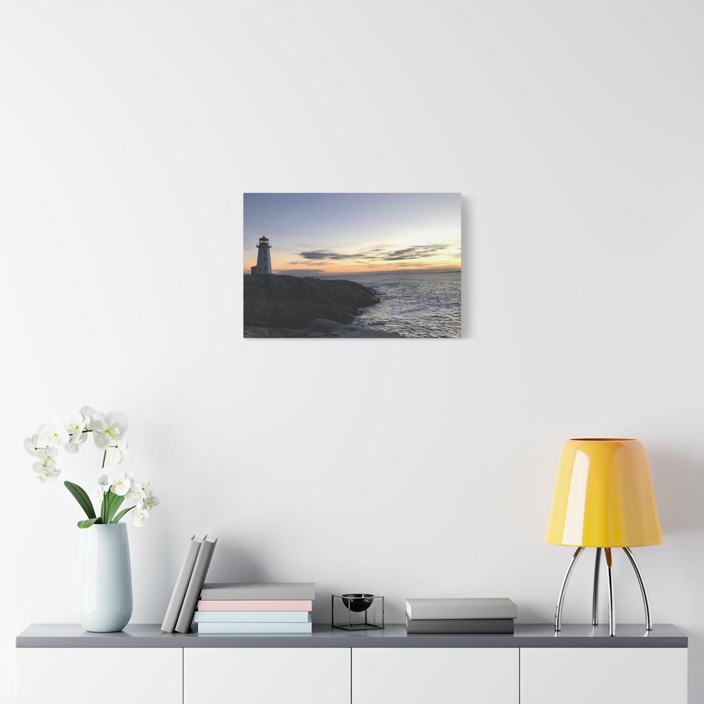 Sunset Lighthouse Canvas Print - Coastal Decor for Beach Lovers Peggys Cove