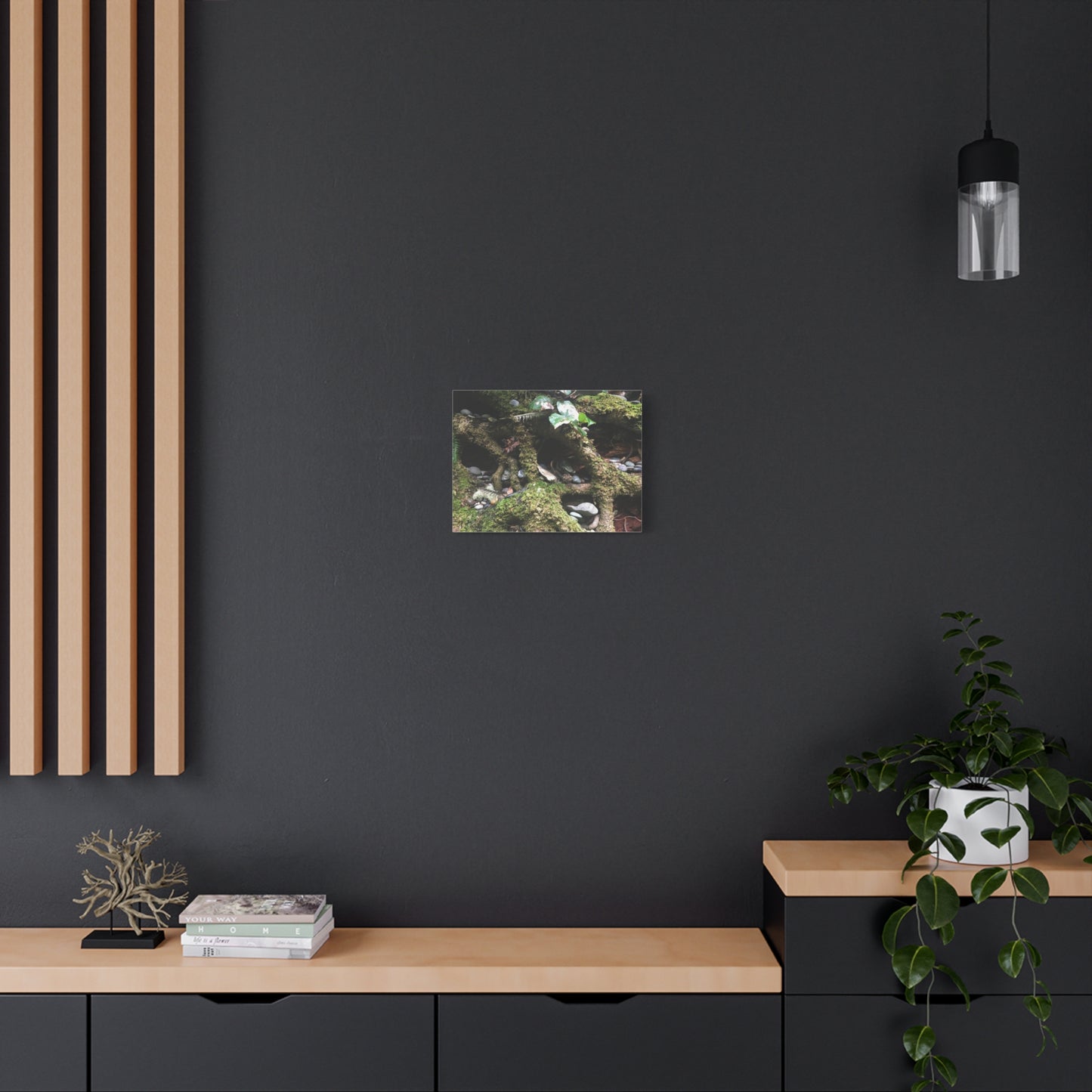 Nature-Inspired Matte Canvas Wall Art - Serene Root and Stone Design
