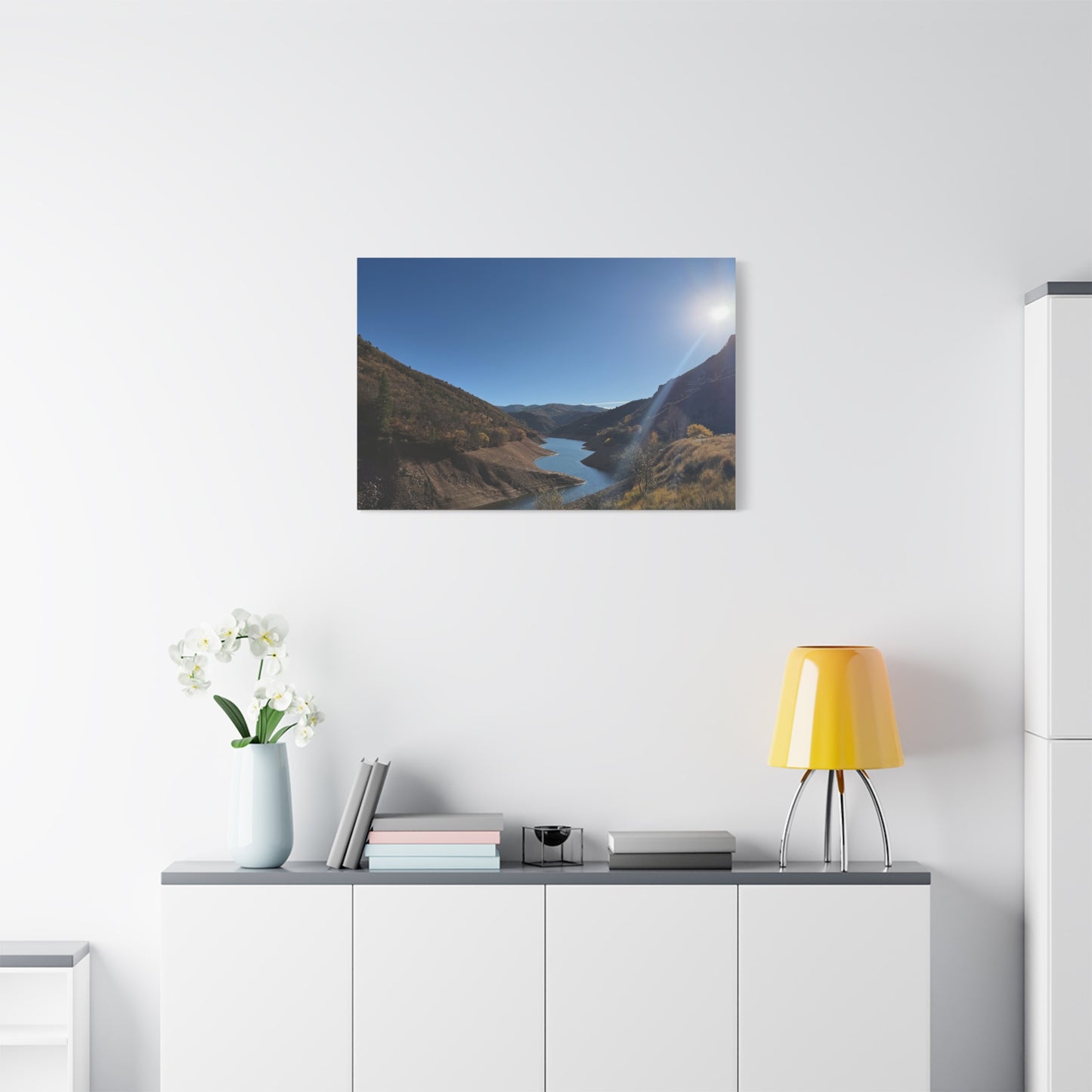 Scenic Landscape Canvas Wall Art – Tranquil Mountain River Design