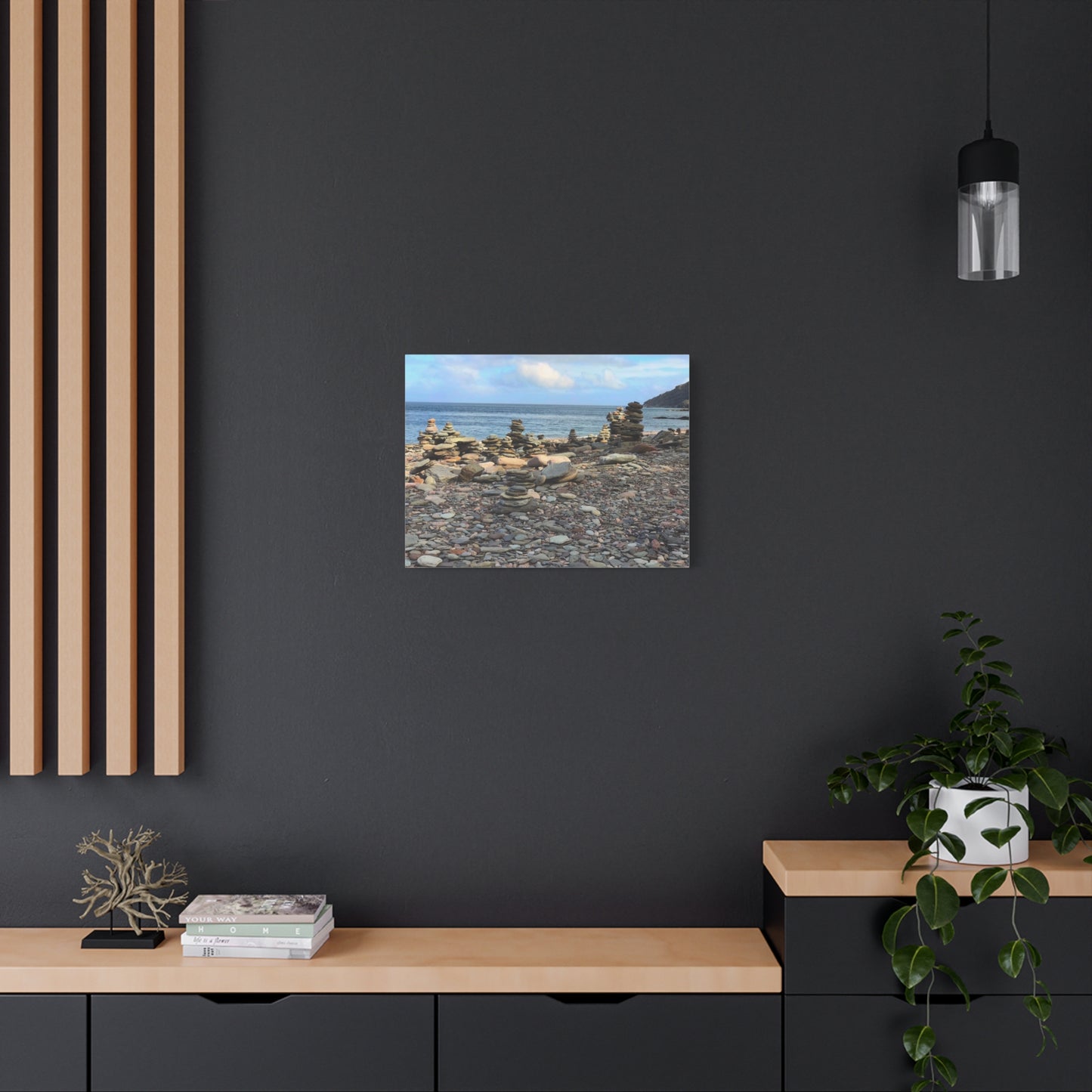 Nature-Inspired Wall Art Canvas Print - Tranquil Beach Stack Stones Decor