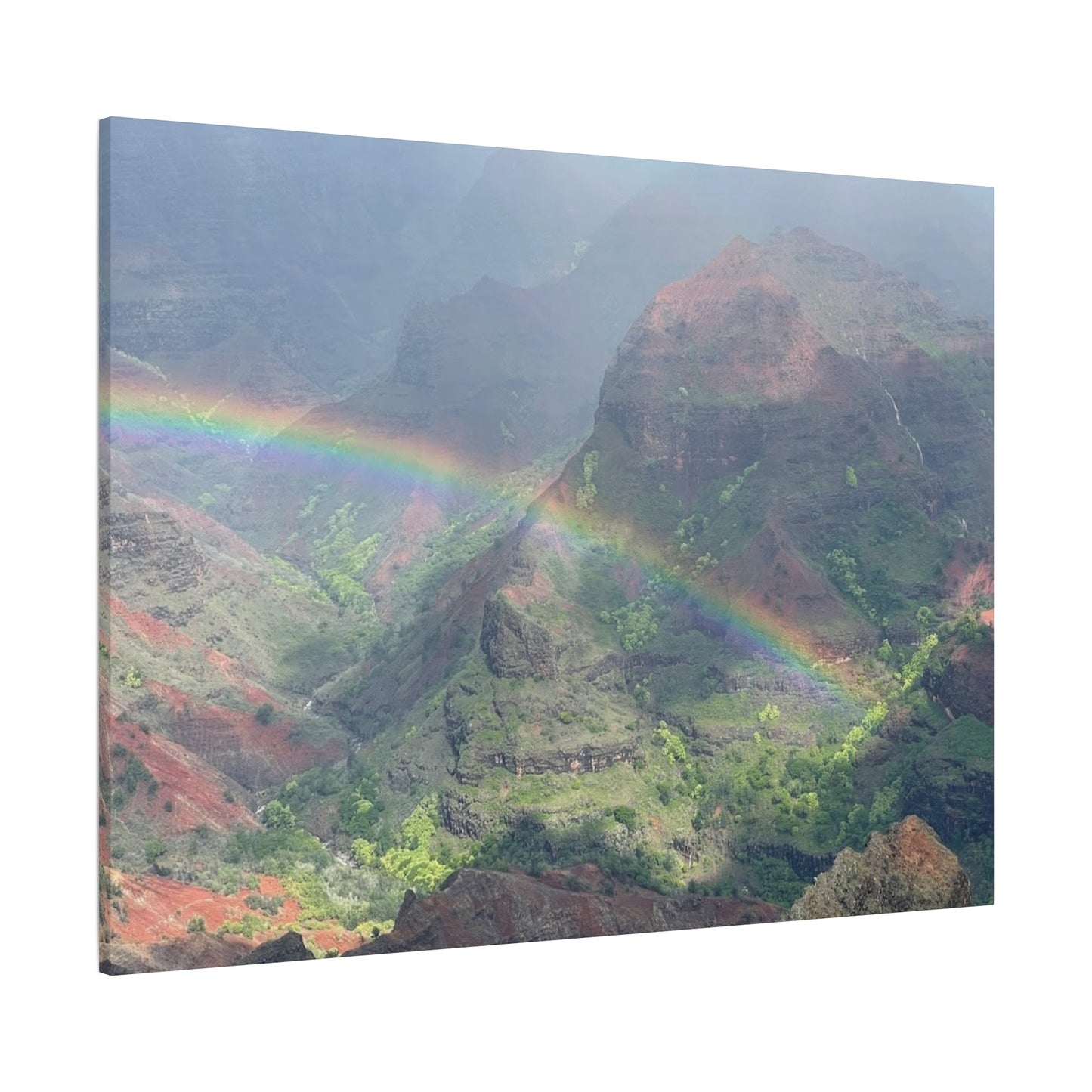 Rainbow Over Mountains Canvas Print - Nature Wall Art Wiamea Canyon Hawaii