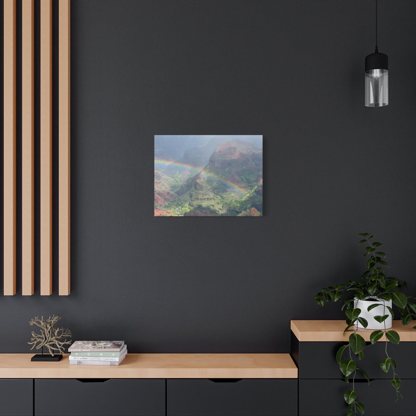 Rainbow Over Mountains Canvas Print - Nature Wall Art Wiamea Canyon Hawaii