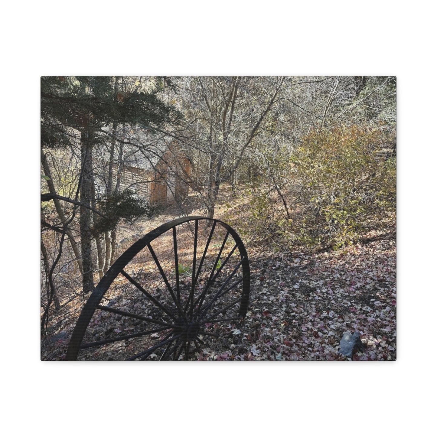 Rustic Landscape Canvas Wall Art - Nature Scene with Vintage Wheel