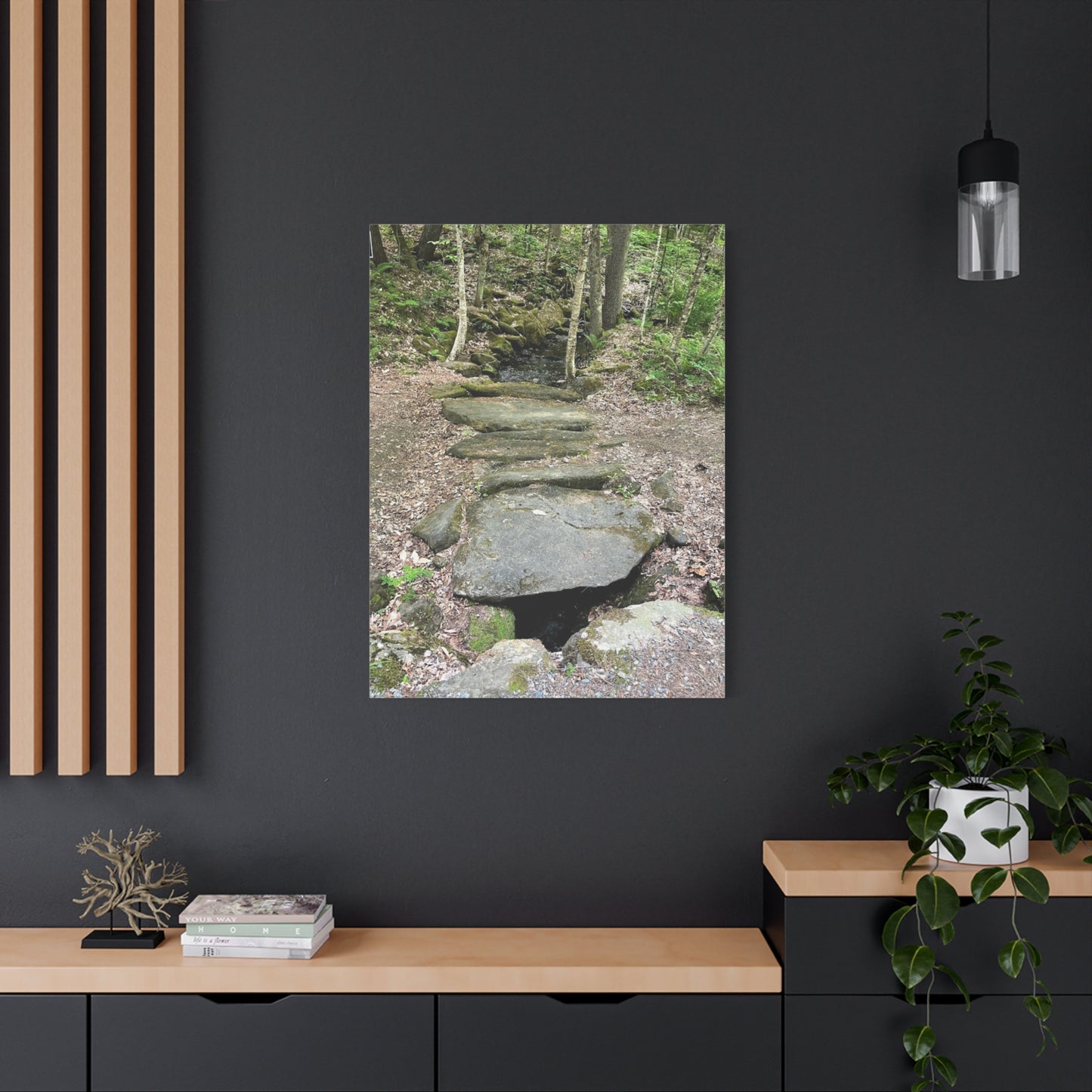 Nature-Inspired Stretched Canvas Art - Serene Stream Pathway Décor