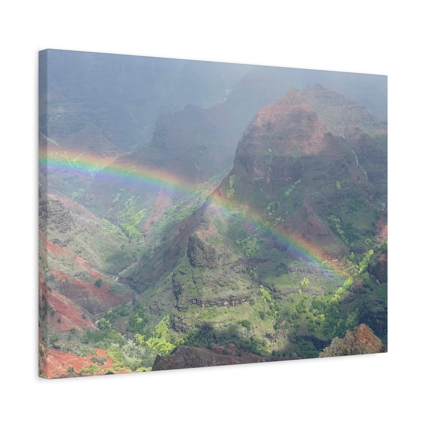 Rainbow Over Mountains Canvas Print - Nature Wall Art Wiamea Canyon Hawaii