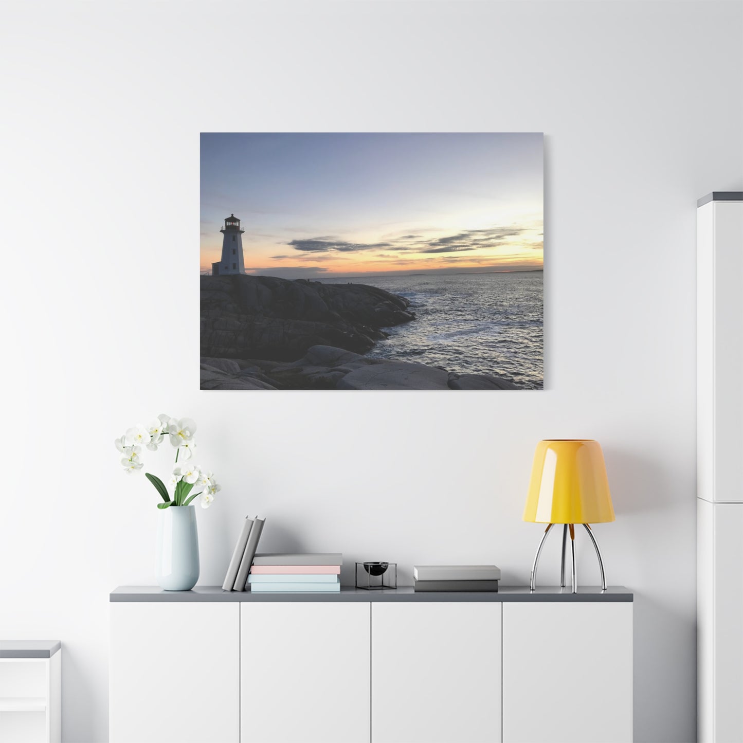 Sunset Lighthouse Canvas Print - Coastal Decor for Beach Lovers Peggys Cove