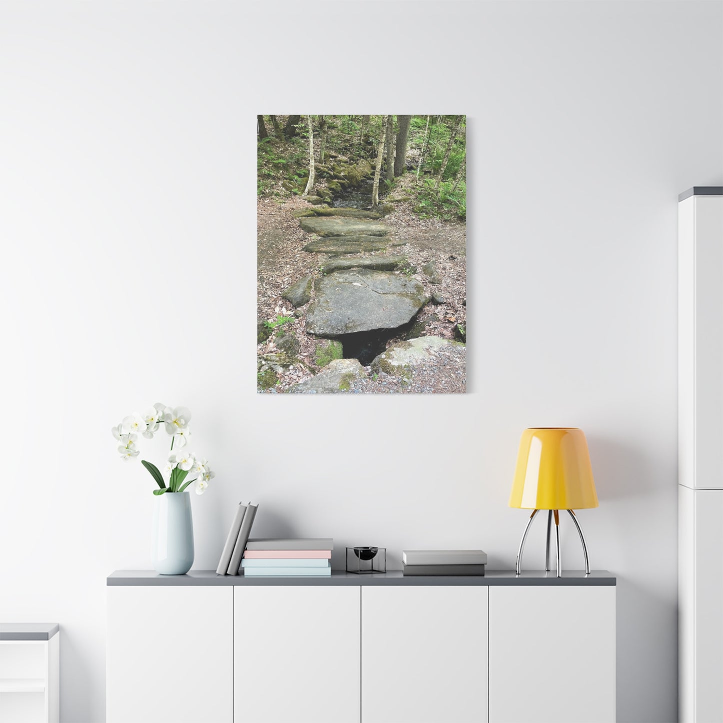 Nature-Inspired Stretched Canvas Art - Serene Stream Pathway Décor