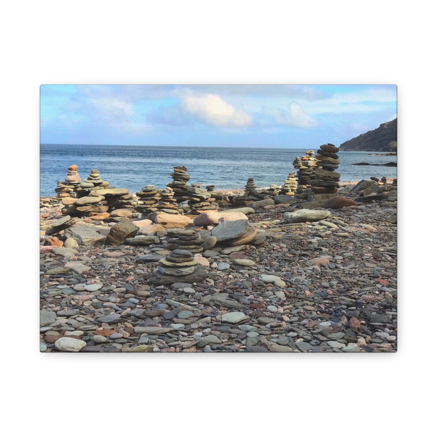 Nature-Inspired Wall Art Canvas Print - Tranquil Beach Stack Stones Decor
