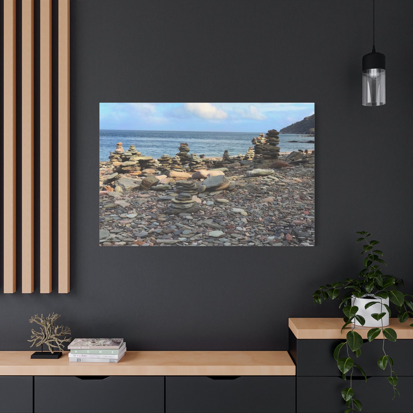 Nature-Inspired Wall Art Canvas Print - Tranquil Beach Stack Stones Decor