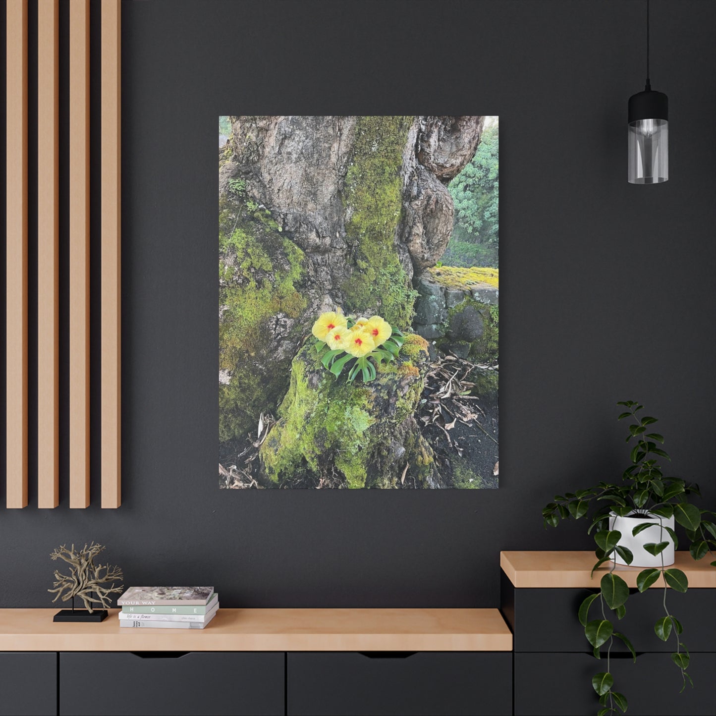 Floral Matte Canvas Art - Yellow Orchid and Moss Decor