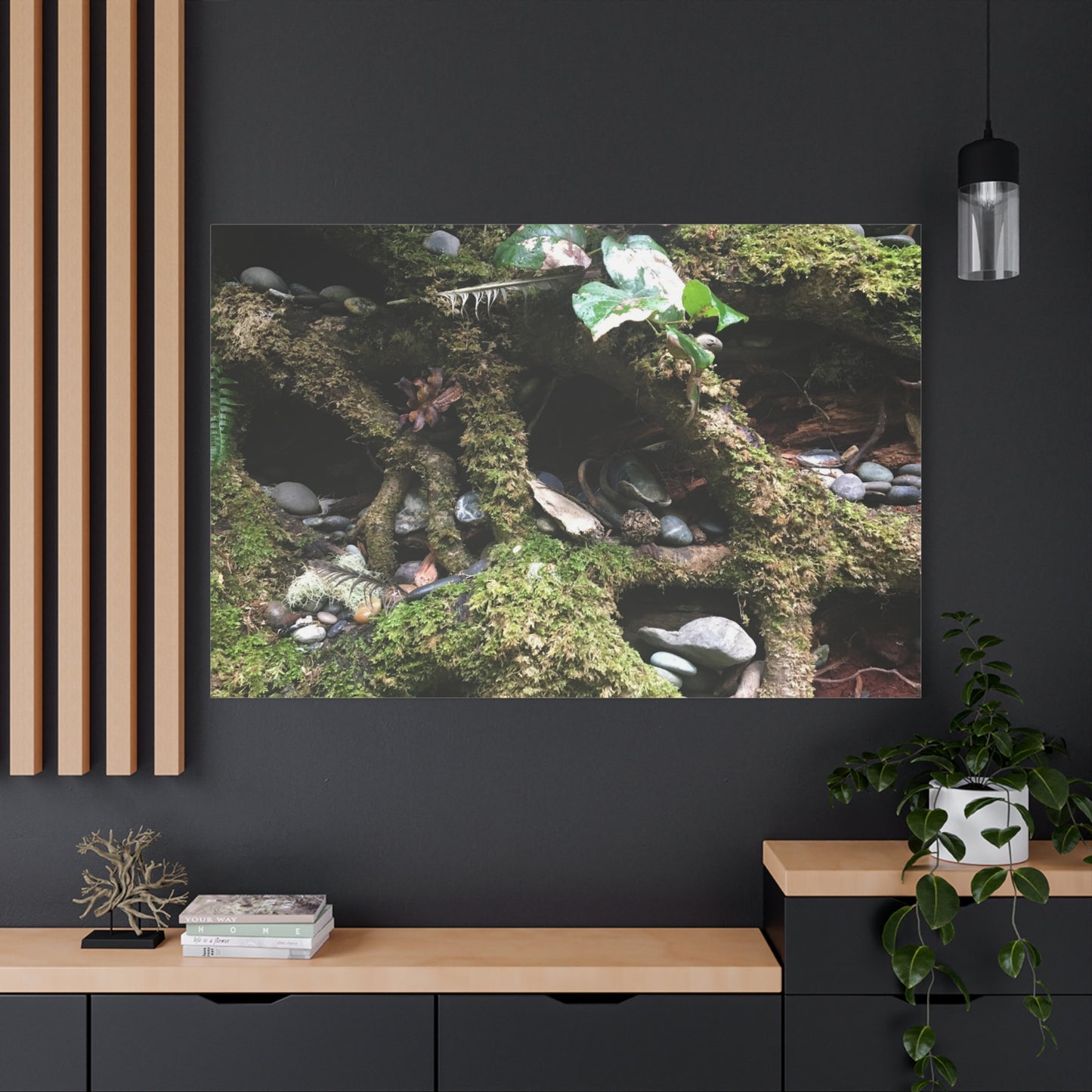 Nature-Inspired Matte Canvas Wall Art - Serene Root and Stone Design