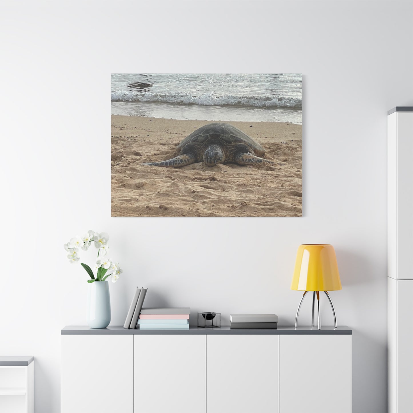 Tranquil Turtle Beach Canvas Art - Stretched Matte Print for Coastal Home Decor