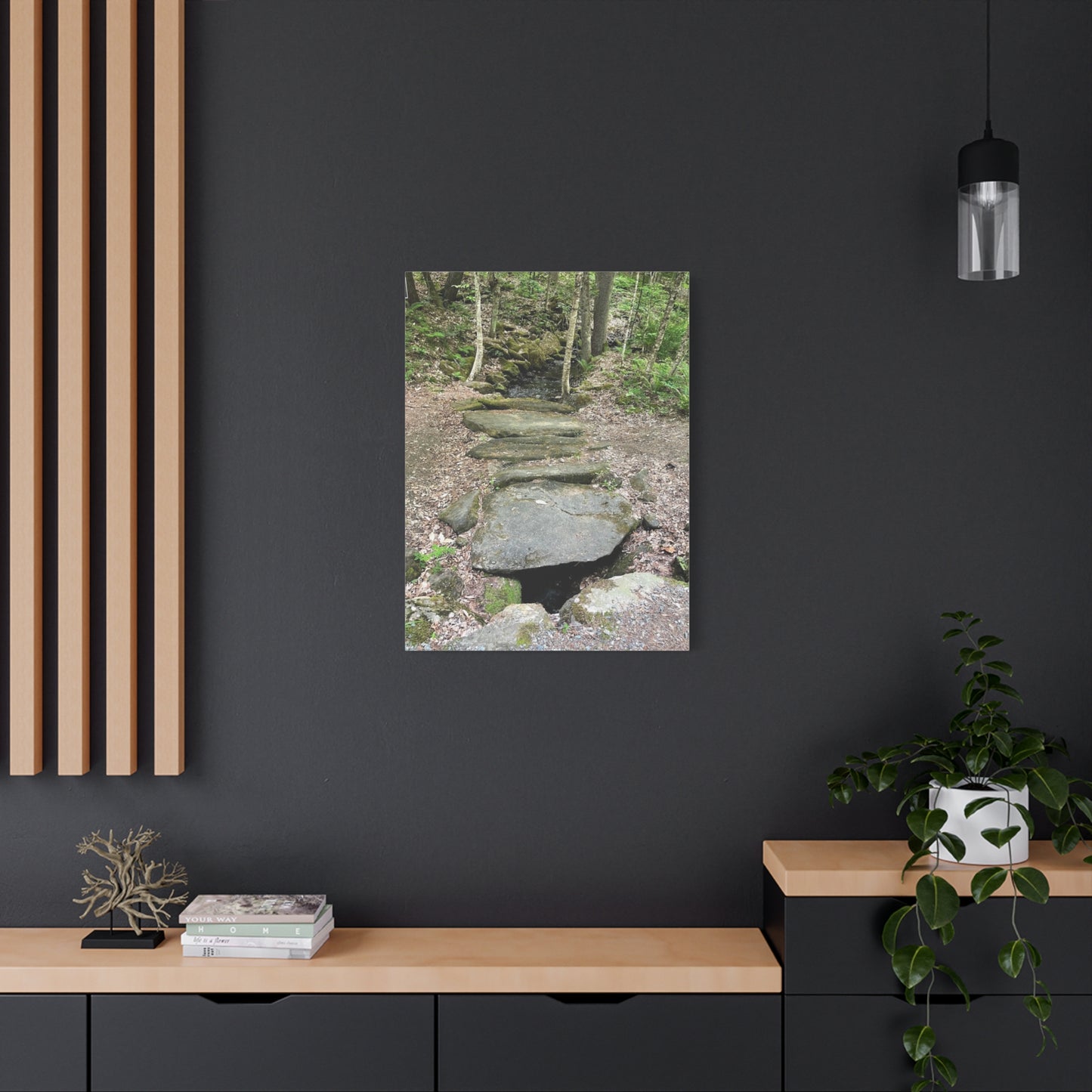Nature-Inspired Stretched Canvas Art - Serene Stream Pathway Décor