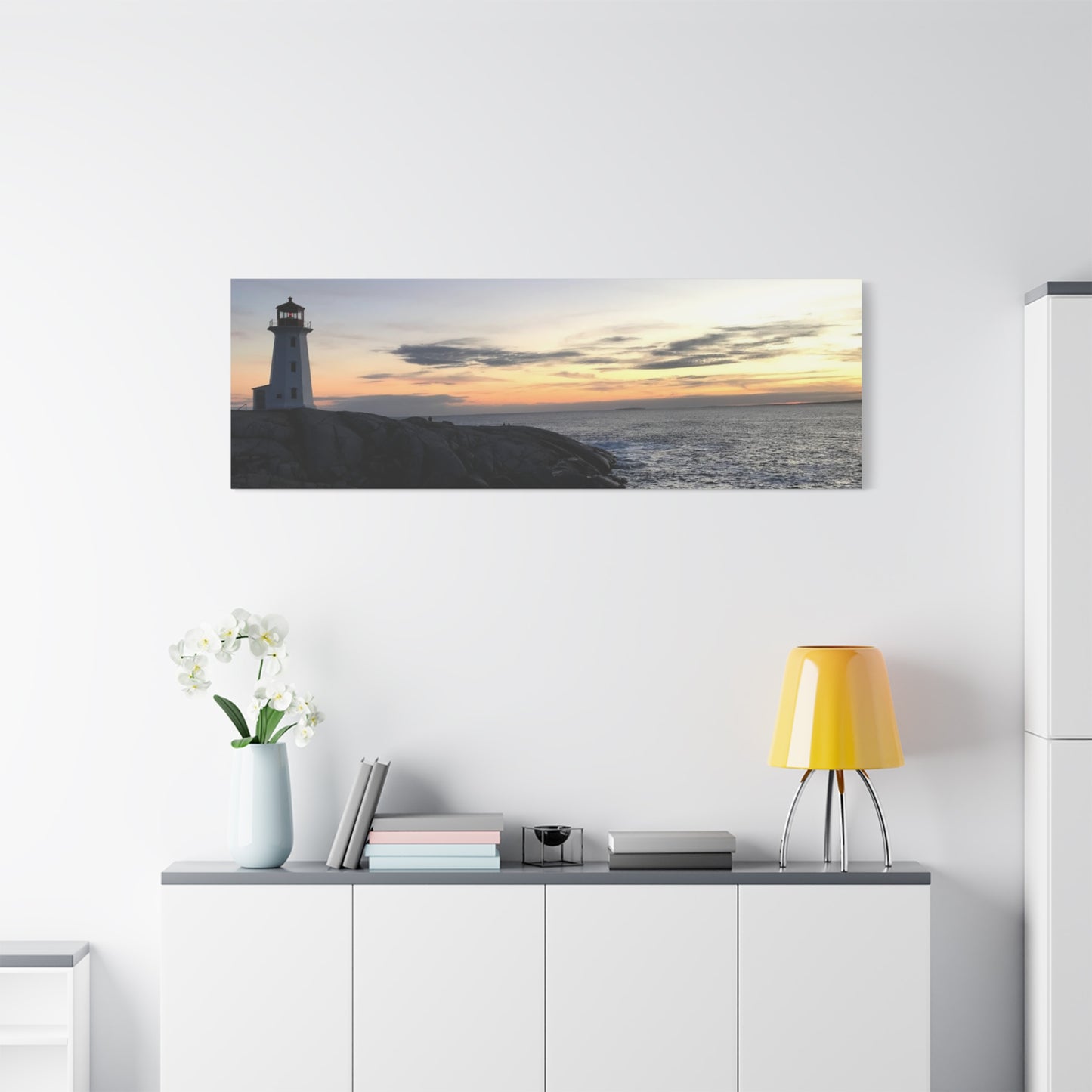 Sunset Lighthouse Canvas Print - Coastal Decor for Beach Lovers Peggys Cove