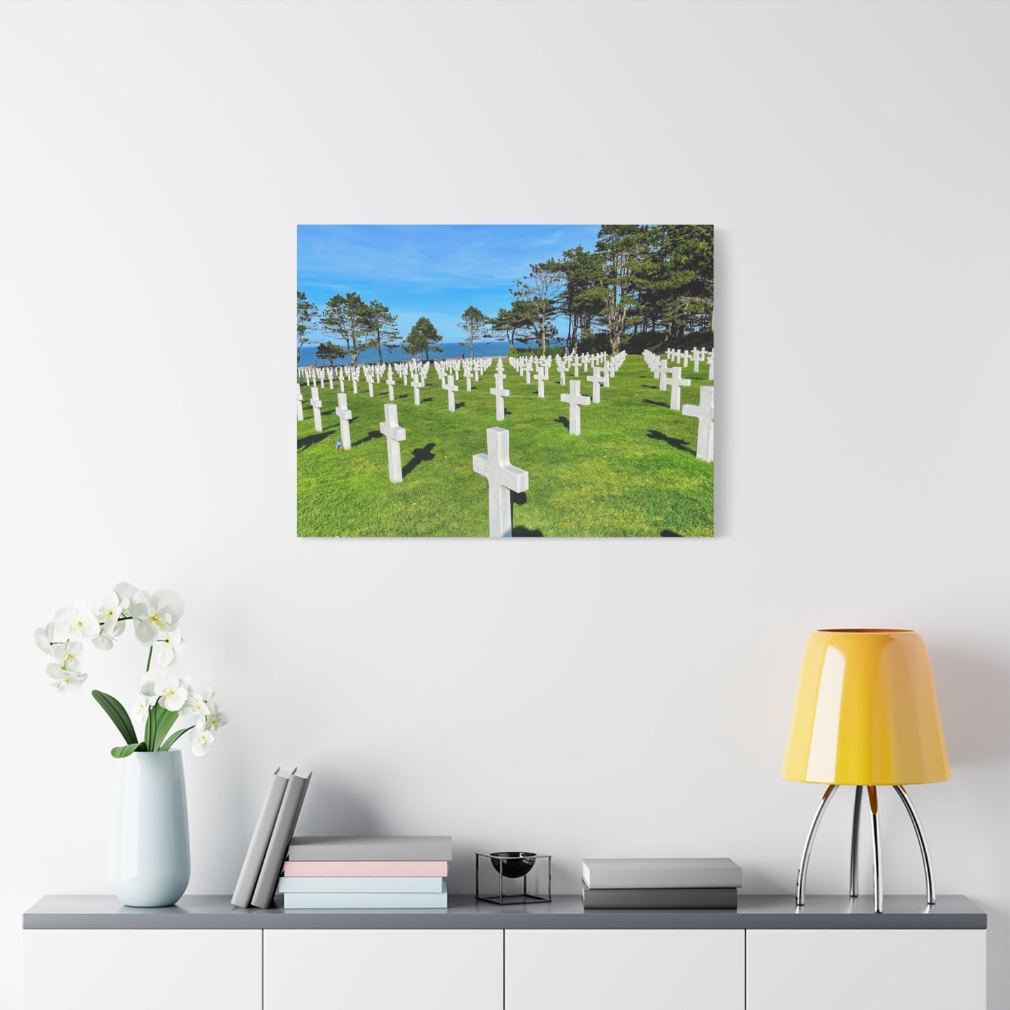 Memorial Canvas Print - Serene Cemetery Scene for Remembrance Normandy American Cemetery